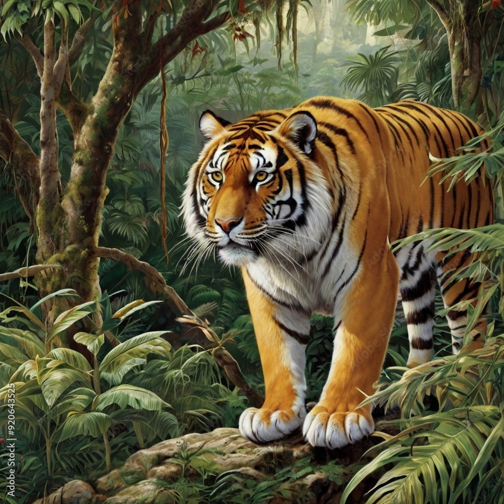 Sumatran tiger in the forest stock image generated Ai Sumatran tiger in the forest stock image generated Ai
