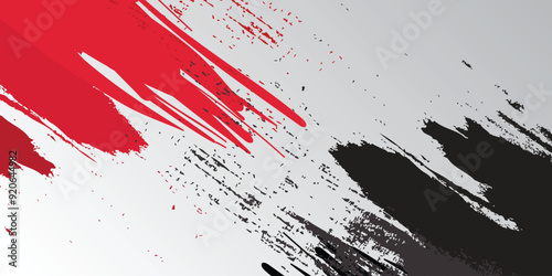 Red and black abstract strokes on a white background, dynamic composition, minimalism.