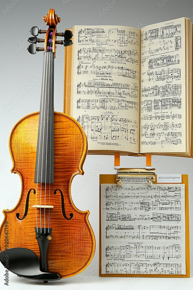 Fototapeta premium Violin with sheet music on a stand