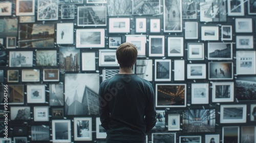 Man stands in front of a wall with a lot of photos on it