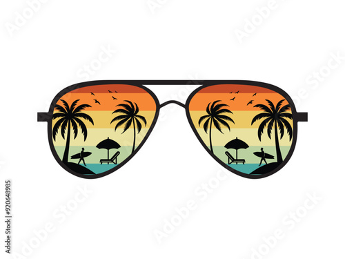 Beach Sunglasses, Sunset Sunglasses, Retro Sunglass Clipart, Sunglasses illustration,