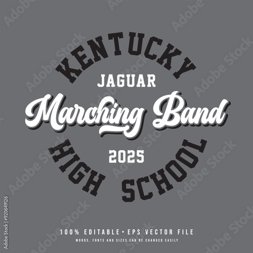 Kentucky marching band college t-shirt design printable text effect vector. High school t-shirt design vector photo