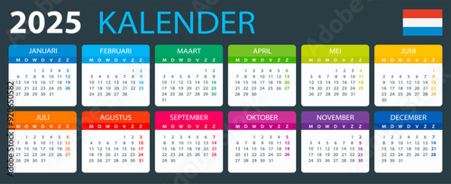 2025 Calendar - vector illustration, Dutch version
