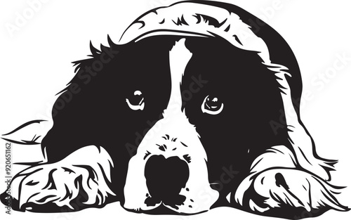 Quadro su tela English Springer Spaniel Dog Lying Down Stylized Vector