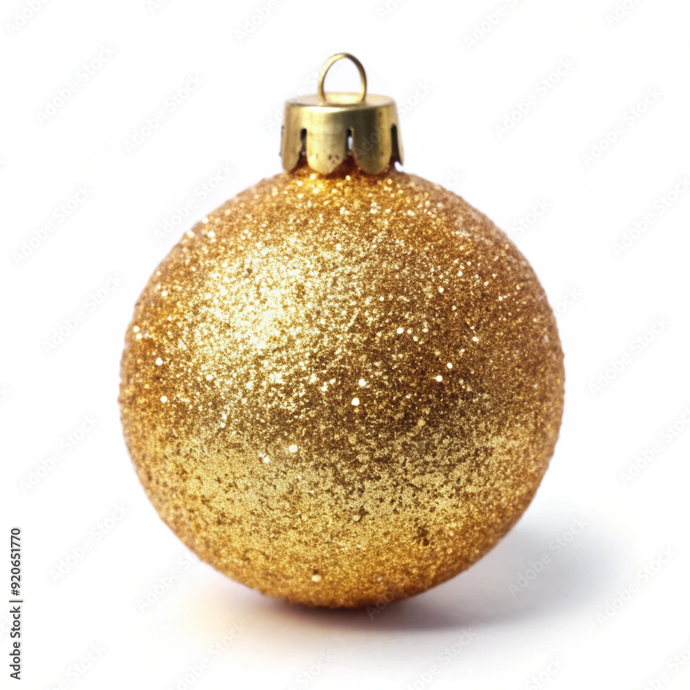 A golden glitter-covered Christmas ornament is isolated against a white background, symbolizing holiday decoration, celebration, and festive spirit with elegance and shine A golden glitter-covered Christmas ornament is isolated against a white background, symbolizing holiday decoration, celebration, and festive spirit with elegance and shine