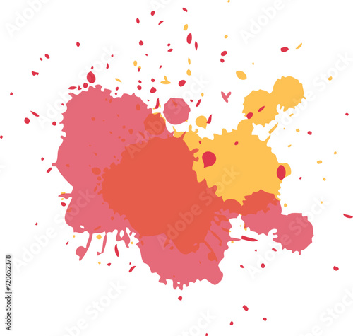 Color paint splatter. Spray paint blot element. Colorful ink stains mess. Watercolor spots in raw, splashes 