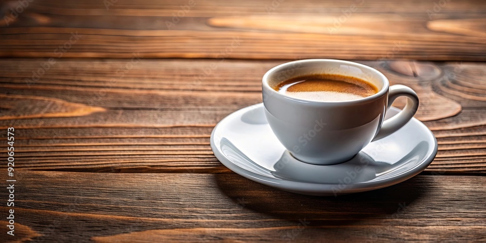 A close-up shot of an empty espresso coffee cup with a saucer on a wooden table A close-up shot of an empty espresso coffee cup with a saucer on a wooden table