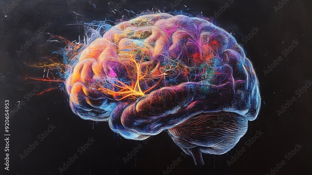 Abstract Human Brain Illustration with Vibrant Colors Abstract Human Brain Illustration with Vibrant Colors