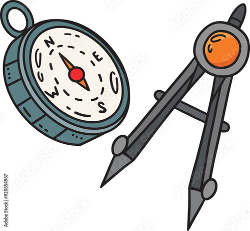 Compass Cartoon Colored Clipart Illustration