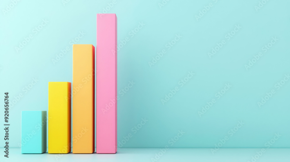 Colorful bar graph on a pastel background illustrating growth and success in data representation. Colorful bar graph on a pastel background illustrating growth and success in data representation.