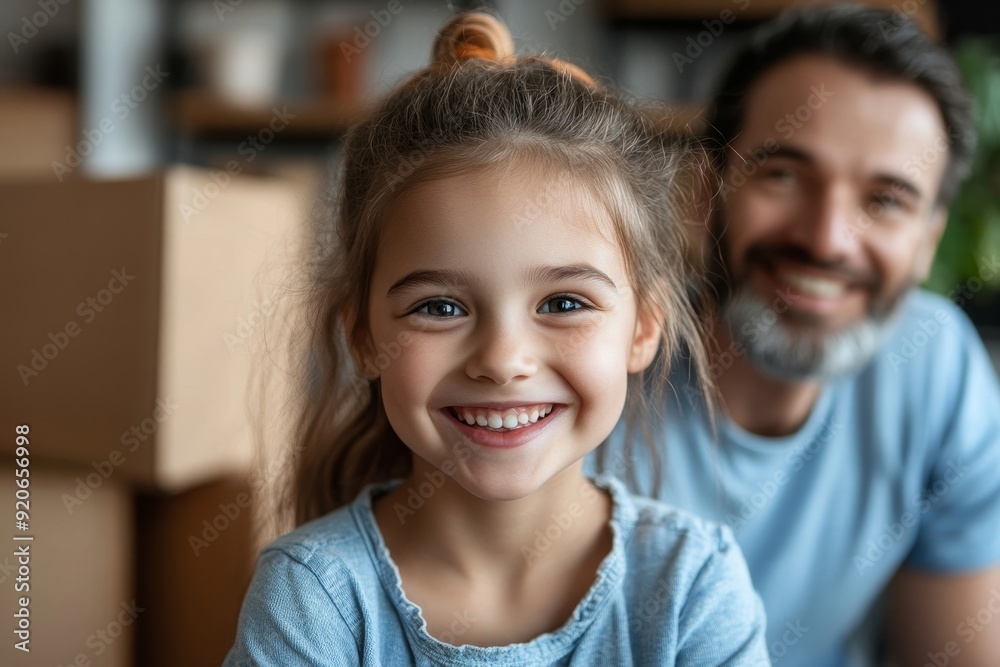 Happy daughter having fun with her parents while relocating in new apartment, Generative AI Happy daughter having fun with her parents while relocating in new apartment, Generative AI