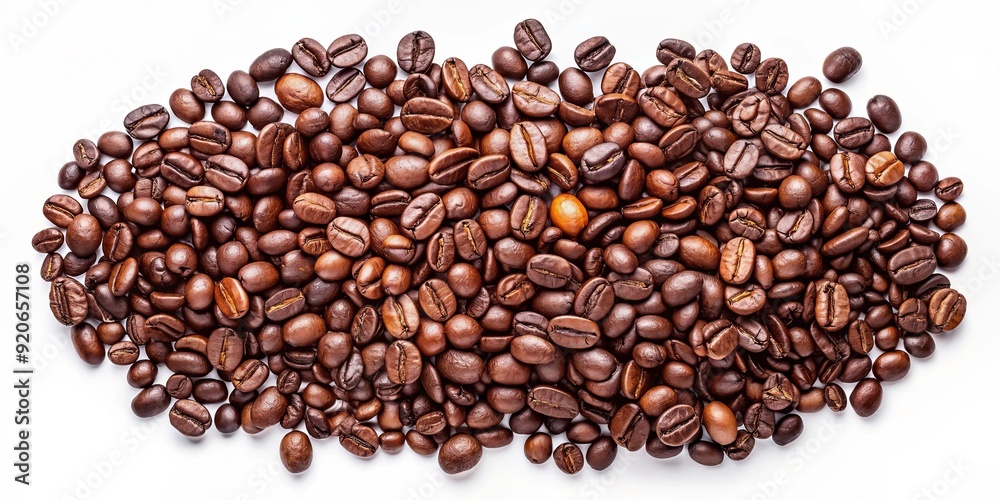 Abstract collage of coffee beans in various shapes and sizes on a white background Abstract collage of coffee beans in various shapes and sizes on a white background