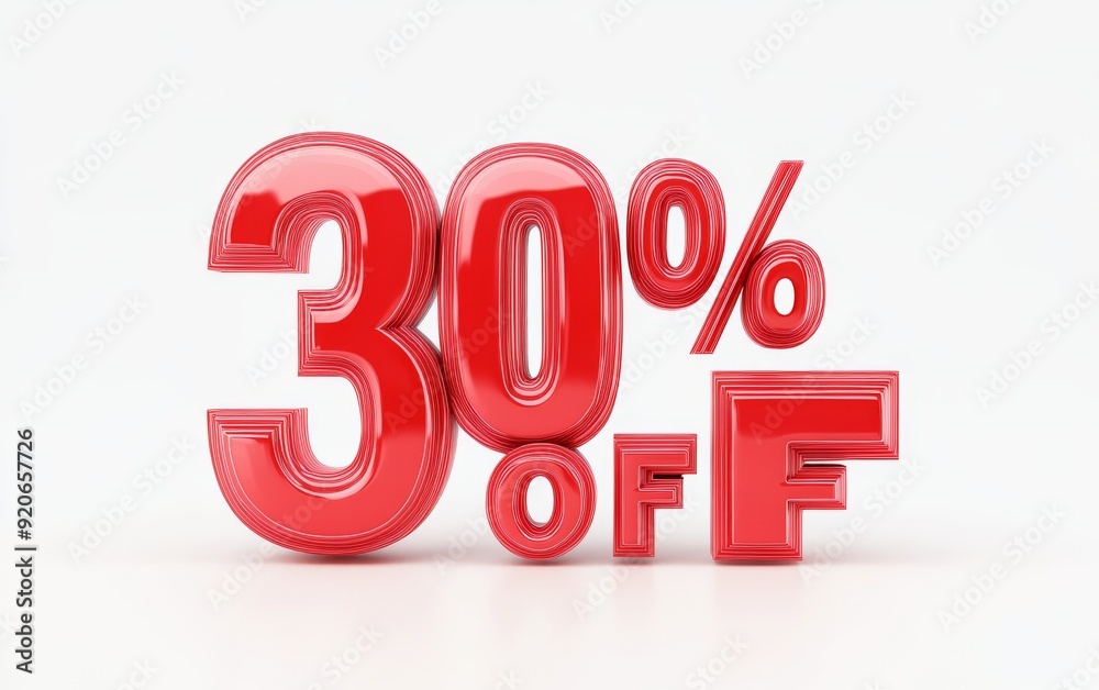 Red 30% off text isolated on white background for promotion Red 30% off text isolated on white background for promotion