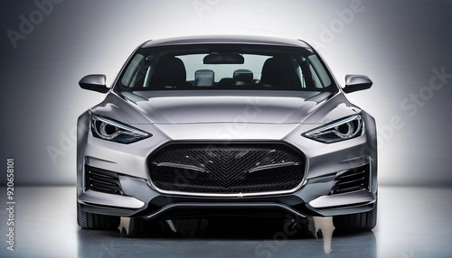 luxury silver car on silver background