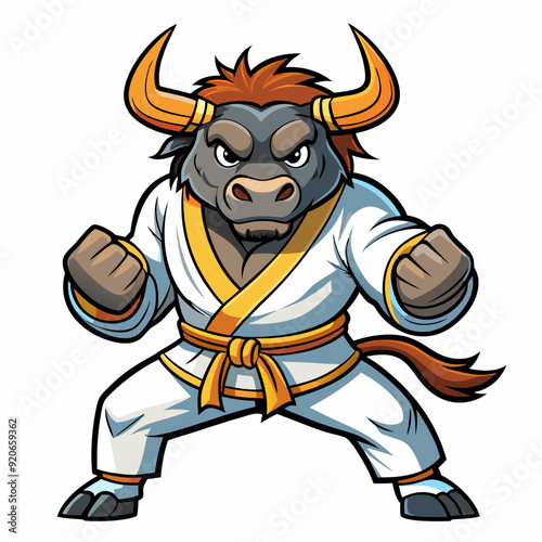 karate bull maskot in kimono