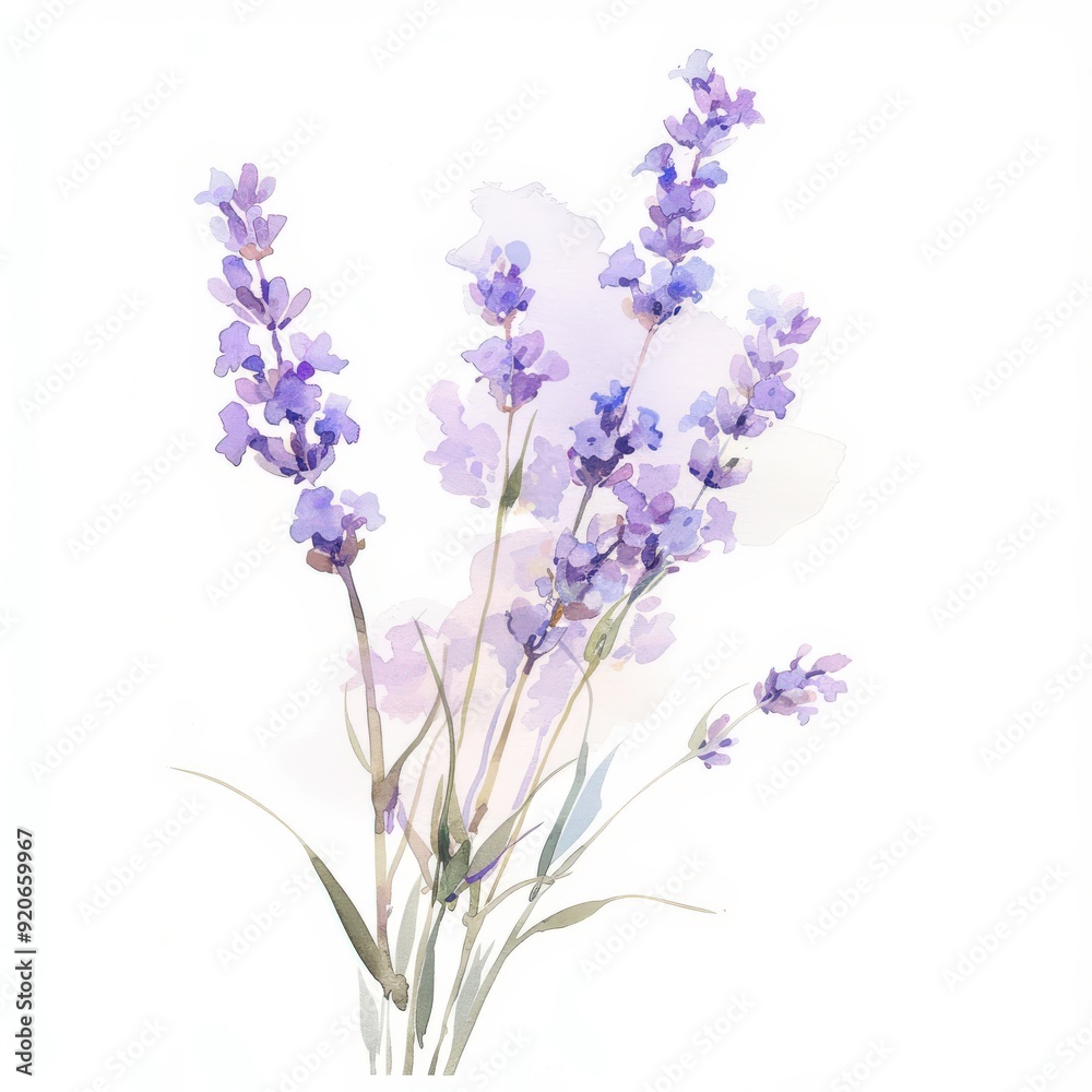 Obraz premium Lavender bouquet in a delicate watercolor illustration style isolated on a clean white background.