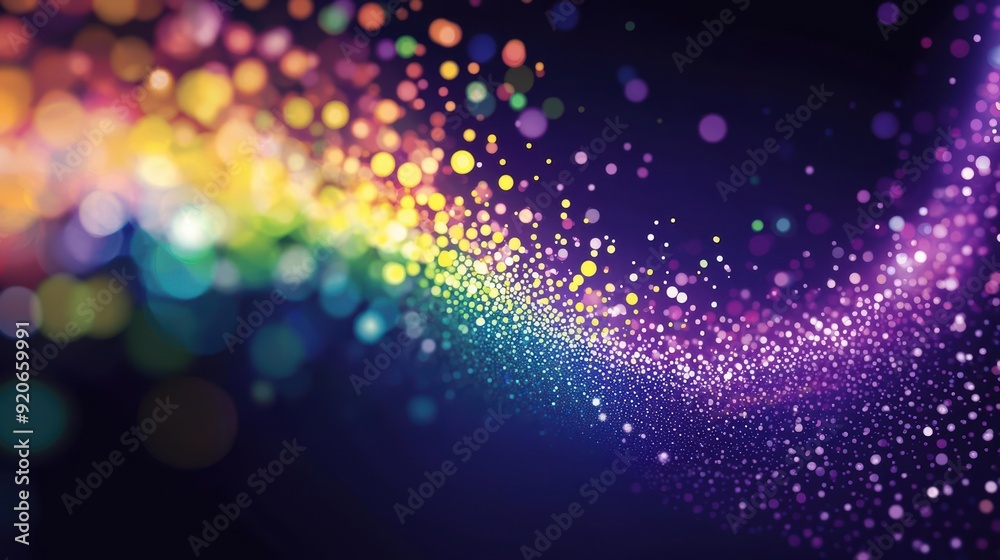 Obraz premium A bold and striking background of rainbowcolored dots arranged in a spiral pattern, set against a deep purple background