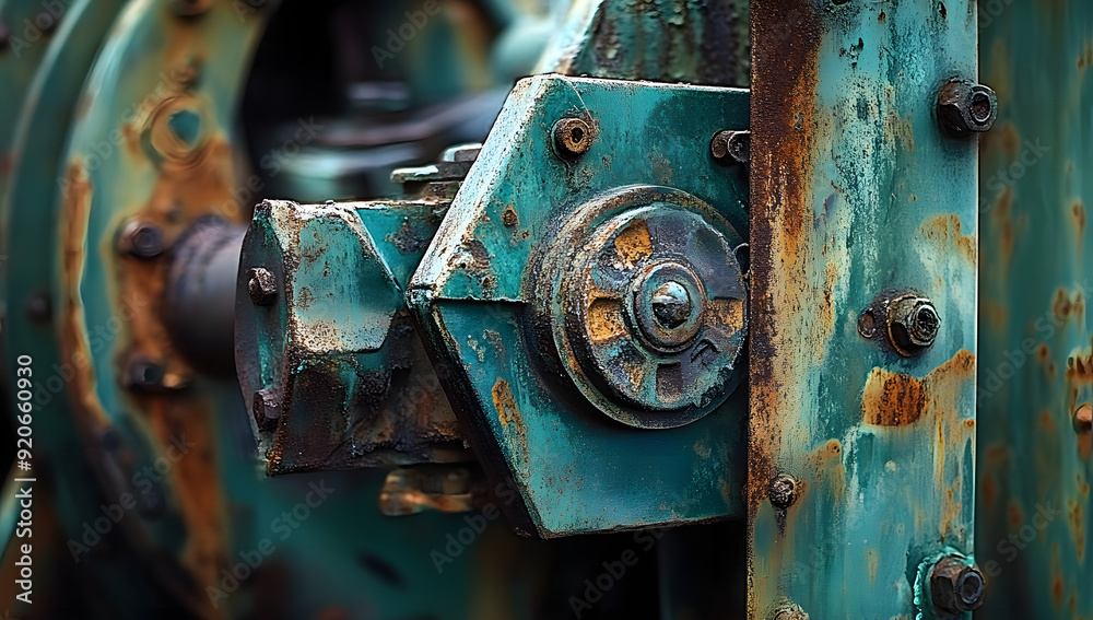 Close-up of Rusty Industrial Machine with Green Patina Close-up of Rusty Industrial Machine with Green Patina