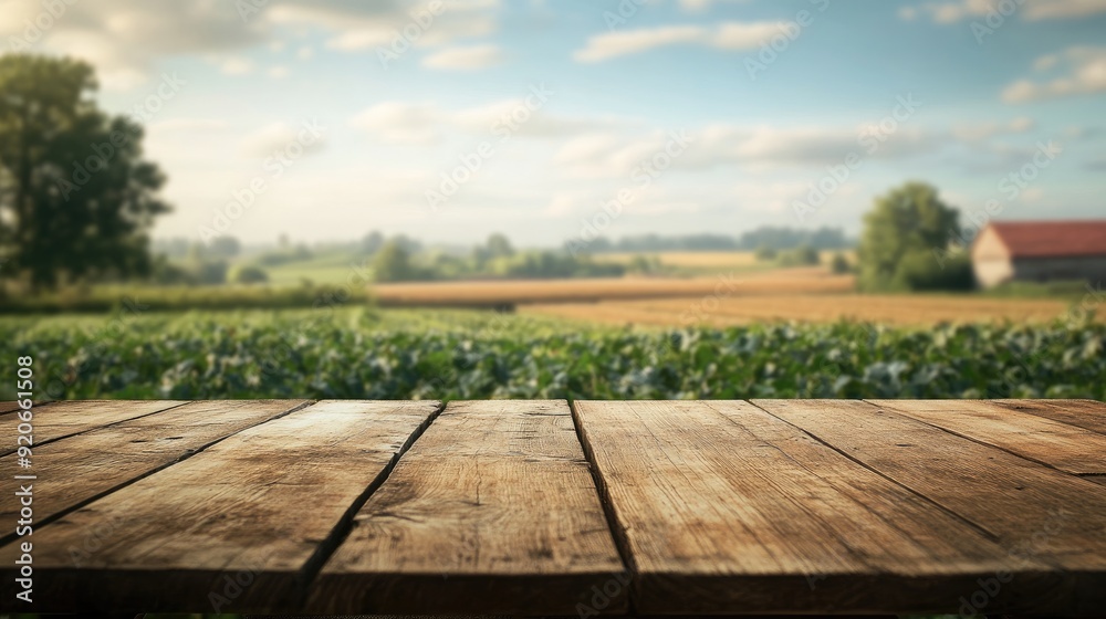 Old wooden table against a blurry backdrop of a farm field, ideal for showcasing rural lifestyle and farm-to-table concepts Old wooden table against a blurry backdrop of a farm field, ideal for showcasing rural lifestyle and farm-to-table concepts