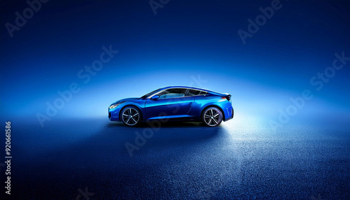 A Car on a blue Background: Luxury Expensive Blue Car with Shiny Clean Lines
