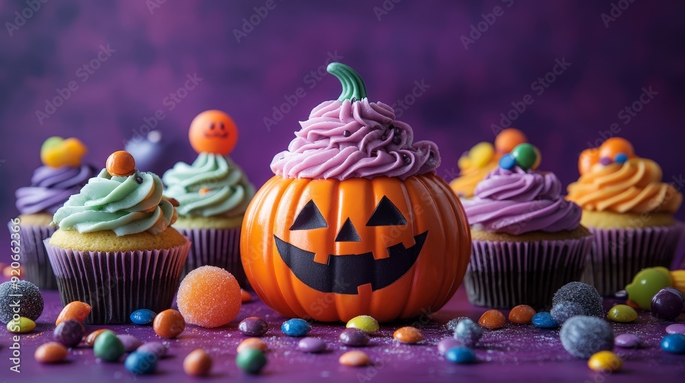 Festive Halloween Party Table with Pumpkin and Treats Festive Halloween Party Table with Pumpkin and Treats