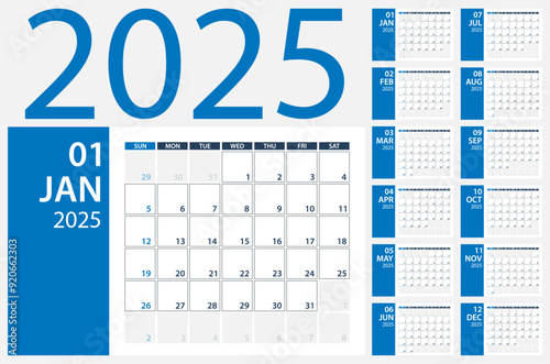 2025 Calendar Planner - vector illustration. Template. Mock up