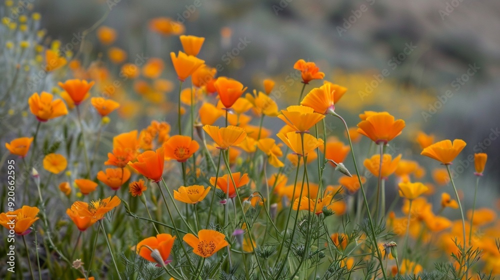 Close-up shots focusing on the textures and patterns of superbloom flowers Close-up shots focusing on the textures and patterns of superbloom flowers