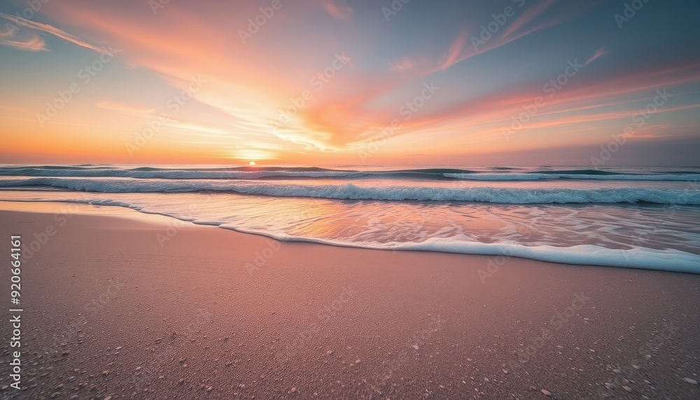 Fototapeta premium Beautiful Sunset over the Ocean with Soft Waves.