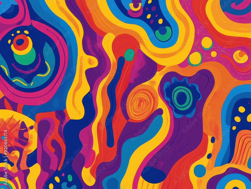 Retroinspired shapes, vivid psychedelic patterns, flat design illustration Retroinspired shapes, vivid psychedelic patterns, flat design illustration