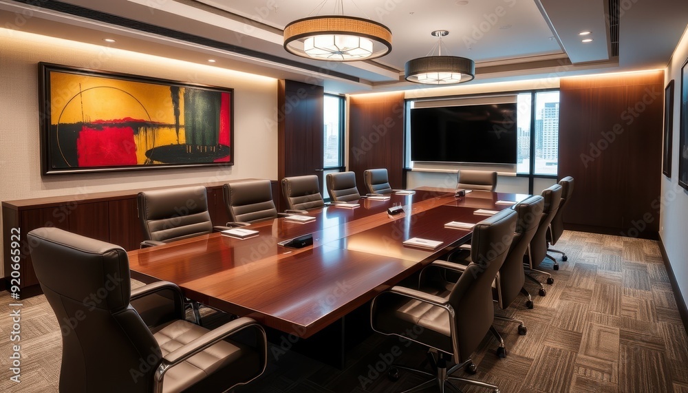 Modern Meeting Room Interior with Wooden Table and Chairs. Modern Meeting Room Interior with Wooden Table and Chairs.
