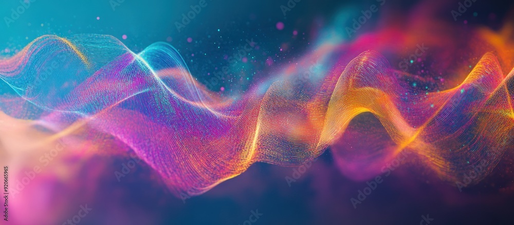 Fototapeta premium Abstract Digital Wave with Glittering Particles and a Blurry Background