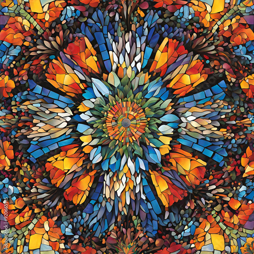 Colorful mosaic with a radial pattern. AI Generated Images