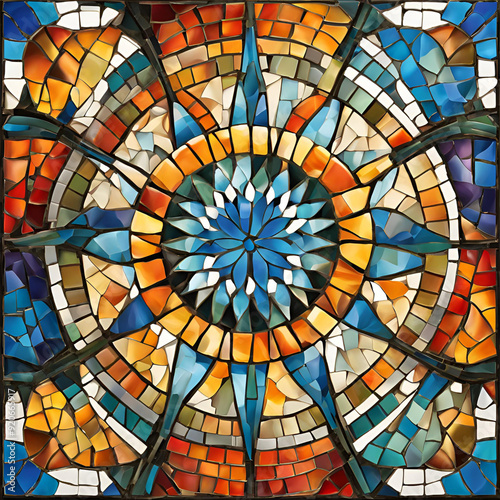 Colorful mosaic with a radial pattern. AI Generated Images