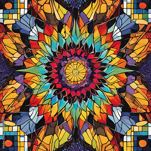 Colorful mosaic with a radial pattern. AI Generated Images