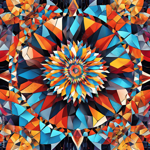 Colorful mosaic with a radial pattern. AI Generated Images