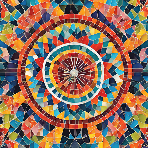 Colorful mosaic with a radial pattern. AI Generated Images