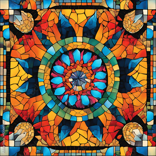 Colorful mosaic with a radial pattern. AI Generated Images
