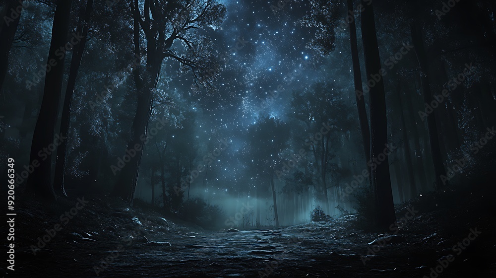 Obraz premium Starry Night in a Dark Forest