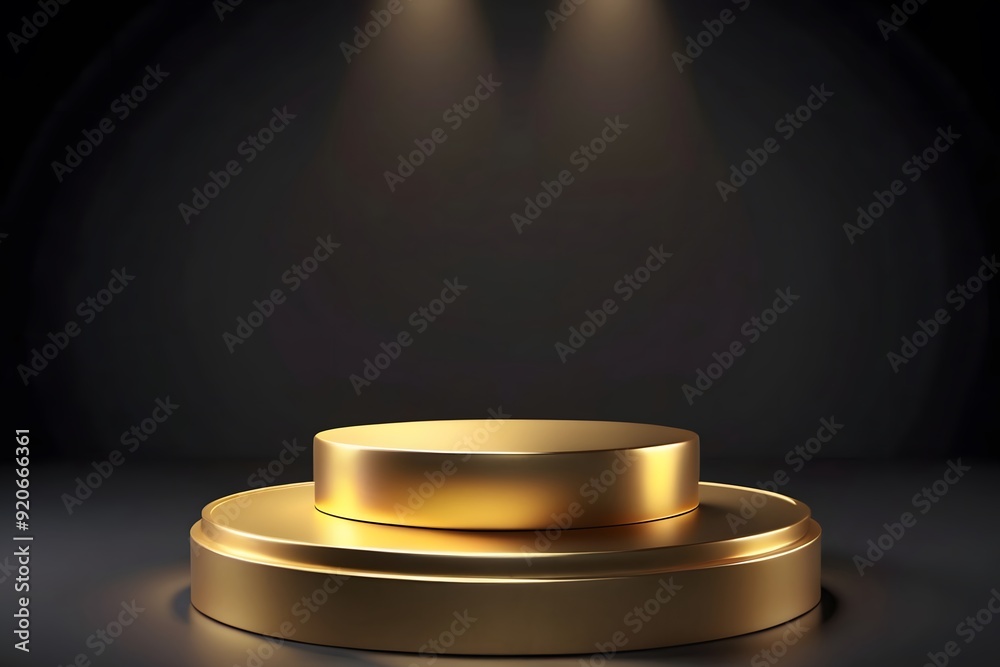 Golden pedestal with spotlights on black background. Golden pedestal with spotlights on black background.