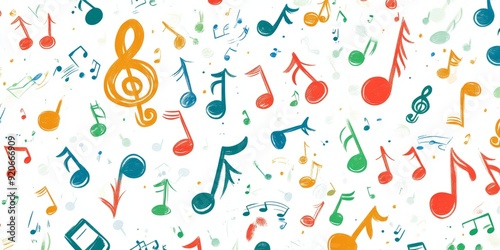 Colorful musical notes pattern on sheet music