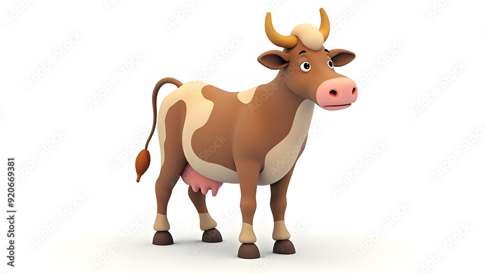Cartoon cow with horns standing on a white background. Cartoon cow with horns standing on a white background.