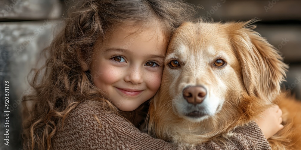 Joyful Girl Embracing Fluffy Dog in Sunny Outdoor Scene Joyful Girl Embracing Fluffy Dog in Sunny Outdoor Scene