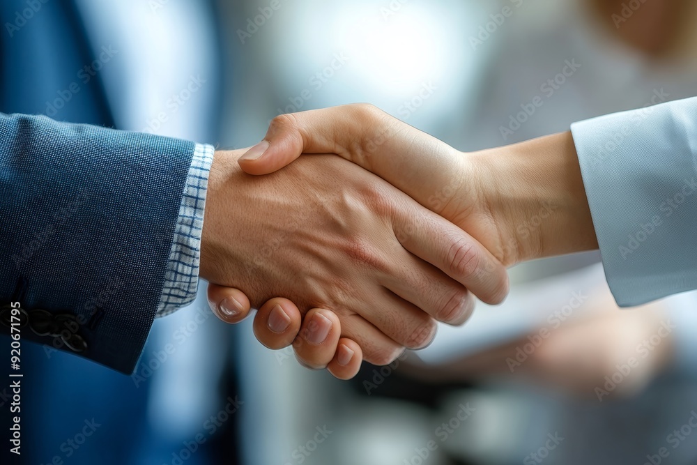 Happy couple handshaking with their financial advisor on meeting in office, Generative AI Happy couple handshaking with their financial advisor on meeting in office, Generative AI