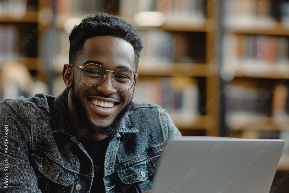Happy African American student uses digital tablet at university hallway, Generative AI