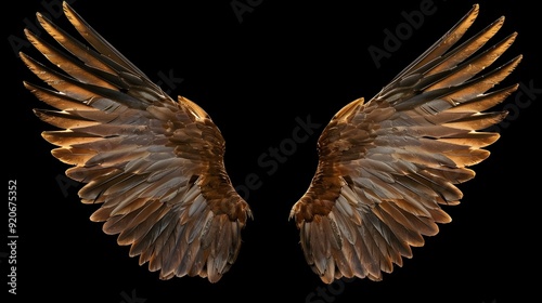 a pair of brown feather wings bird on black background