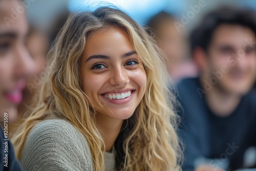 Multiracial group of happy classmates at high school looking at camera, Generative AI