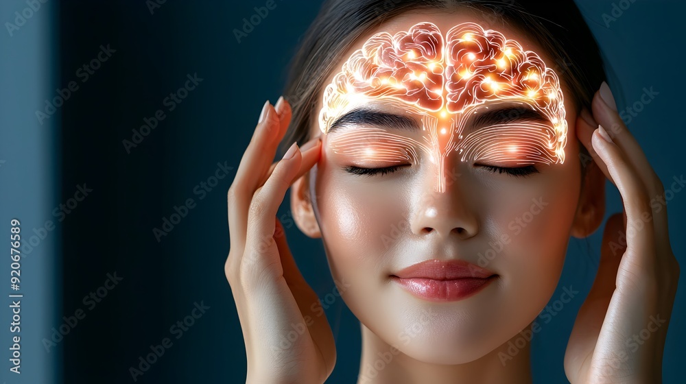 Woman with glowing brain image. Woman with glowing brain image.