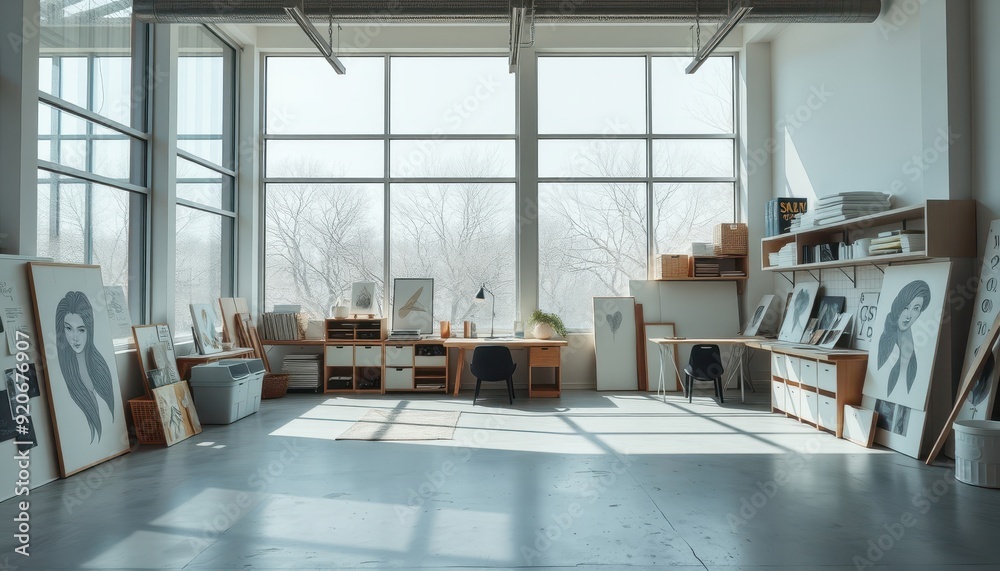 Modern Artist Studio with Natural Light. Modern Artist Studio with Natural Light.
