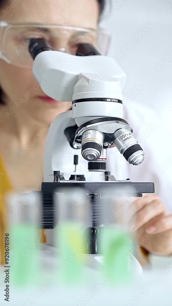 Woman scientist using microscope in laboratory. Microbiology science concept Woman scientist using microscope in laboratory. Microbiology science concept