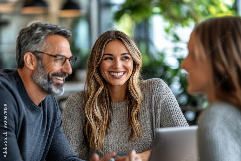 Happy couple talking to their financial advisor on meeting in office, Generative AI Happy couple talking to their financial advisor on meeting in office, Generative AI